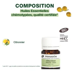 Pranarom Perles d'huile essentielle de Citronnier Bio capsules