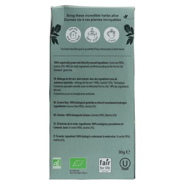 Pukka thé vert suprême et matcha biologique sachets