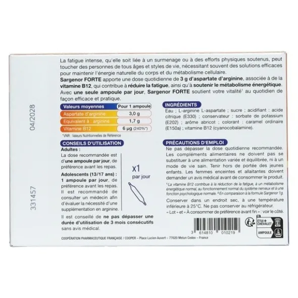 Sargenor Forte Arginine et vitamine B12 ampoules
