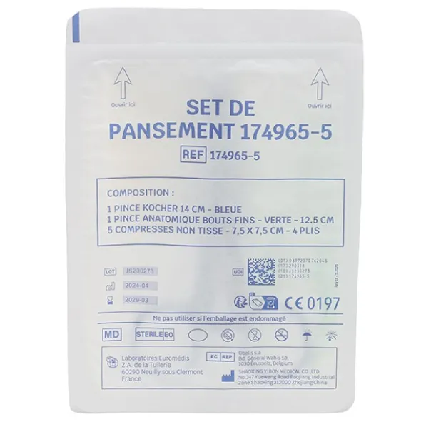Set de pansement stérile 1 pince + 1 kocher + 5 compresses