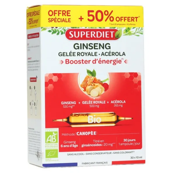 Super Diet Ginseng Gelée royale Acérola bio ampoules