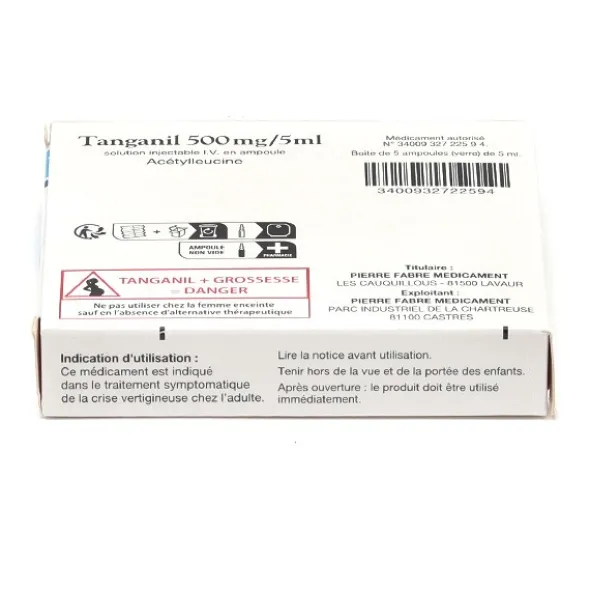 Tanganil 500 mg/5 ml ampoules injectables