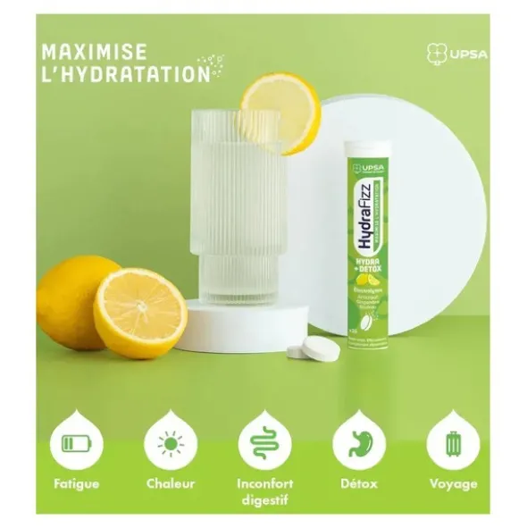 UPSA HydraFizz Hydra + Detox comprimés effervescents