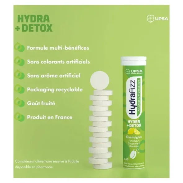 UPSA HydraFizz Hydra + Detox comprimés effervescents