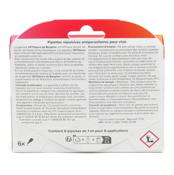 Vetopure Chat Pipettes antiparasitaires répulsives